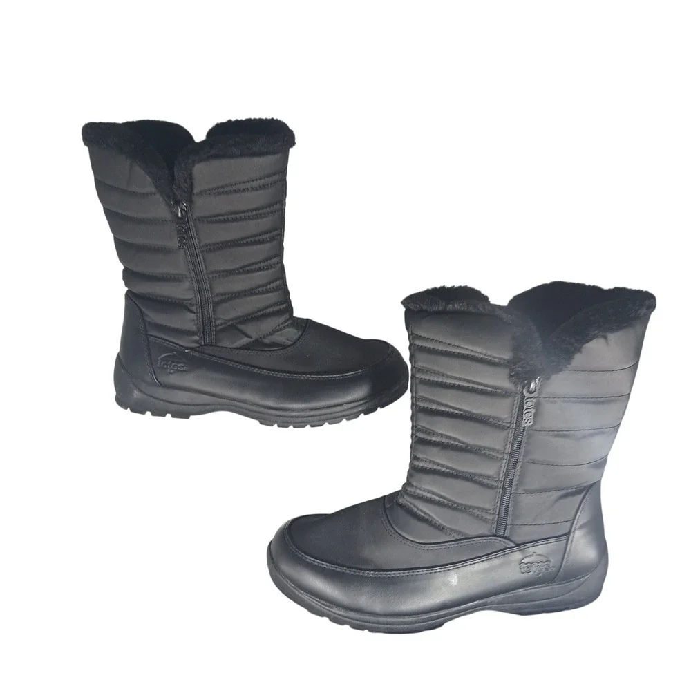 Totes Jennifer Black Quilted Faux‎ Fur Lined Winter Boots Womens 9 Medium Zip Up